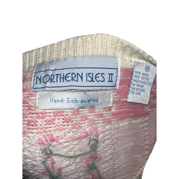 Vtg 80s/90s White Northern Isles II Pink Floral Button Front Cardigan Size L - Picture 5 of 5